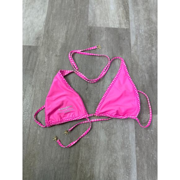 Kulani Kinis Classic Tie Halter Bikini Top Pink Diva Gingham Plaid Size 2XL - Picture 5 of 5